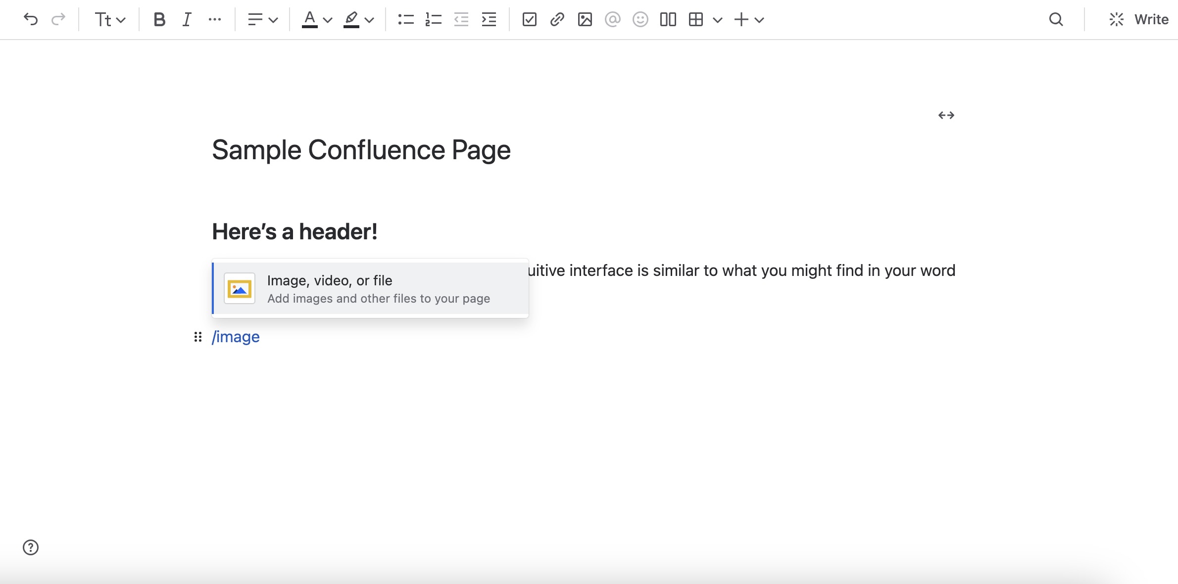 Inserting an image to a Confluence page